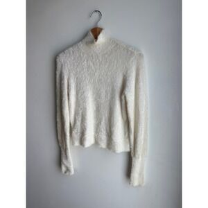 Leith White Fuzzy Mock Neck Crop Sweater Size XS / S
